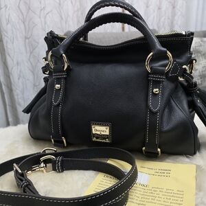 Dooney & Bourke Large Black Leather Sorrento Satchel with Detachable Strap